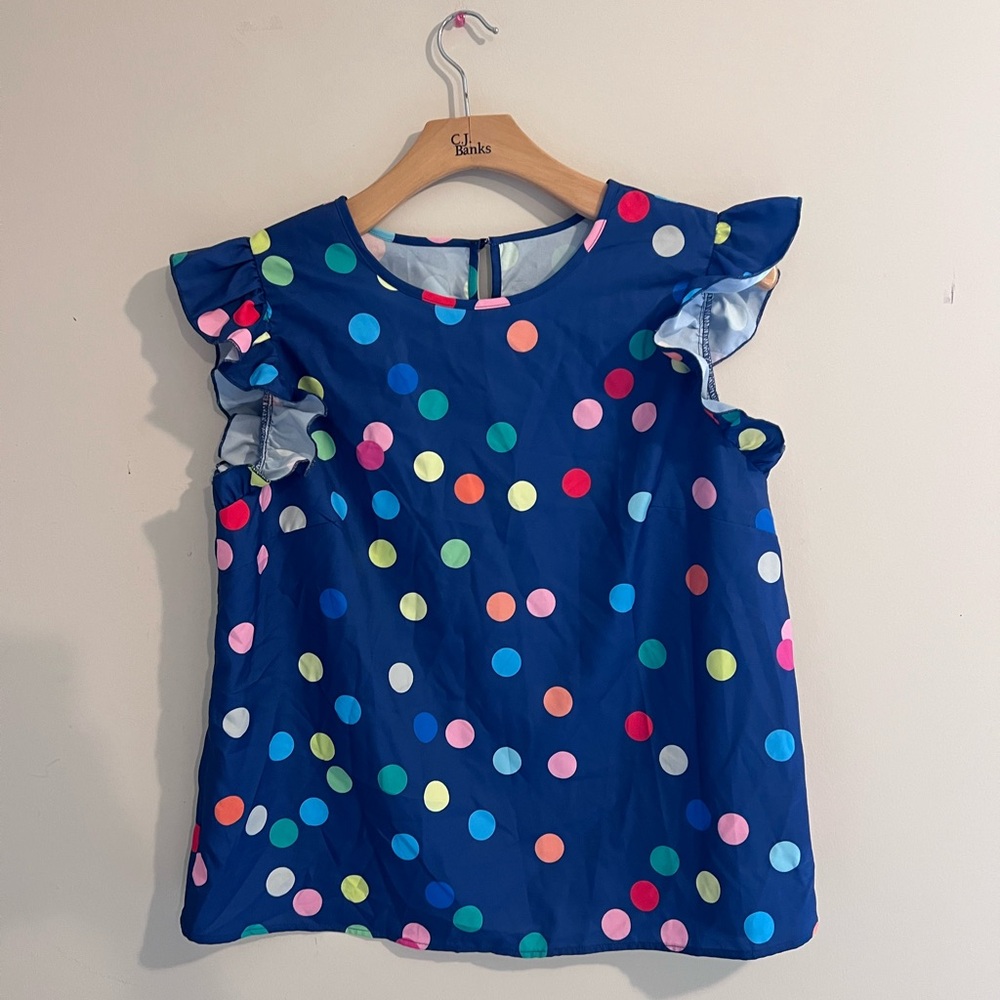 SHEIN Blue Multicolor Polka Dot Blouse